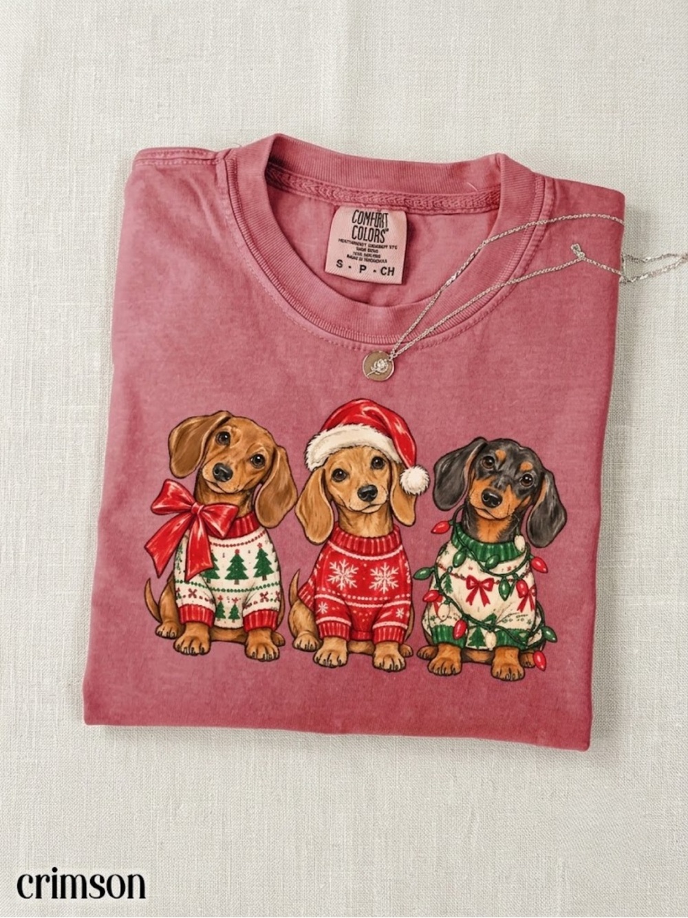 Comfort Colors Crimson Dachshund Holiday Pajama Top